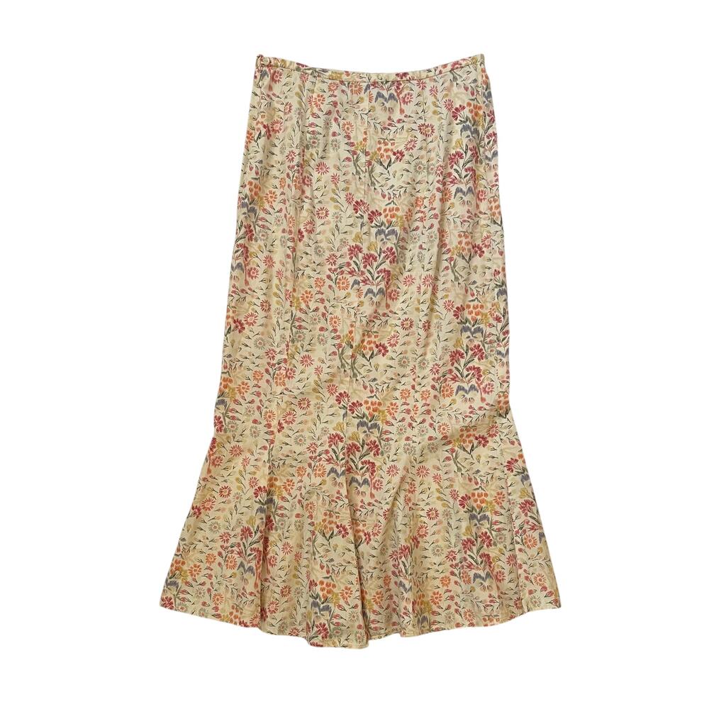 Peruvian Connection Pima Cotton Trumpet Skirt -Cream Multicolor Floral - Size 8 - Picture 2 of 4